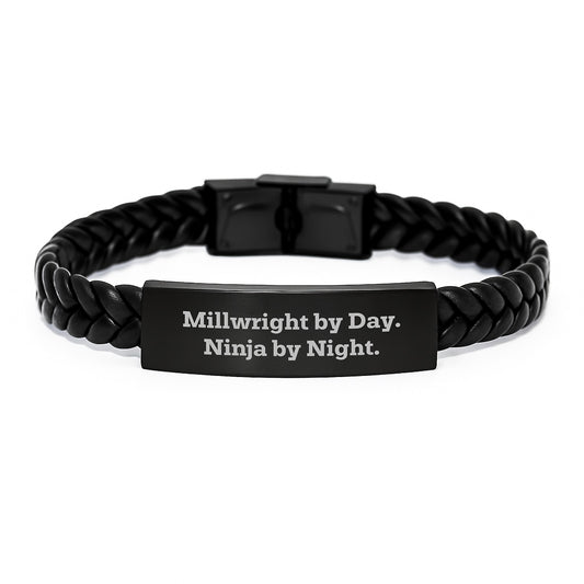 Millwright Gifts from Men, Inspirational Interlaced Leather Bracelet for Millwright Graduation Unique Gifts, Funny Quote: 'Millwright By Day. Ninja By Night.' - Image 1