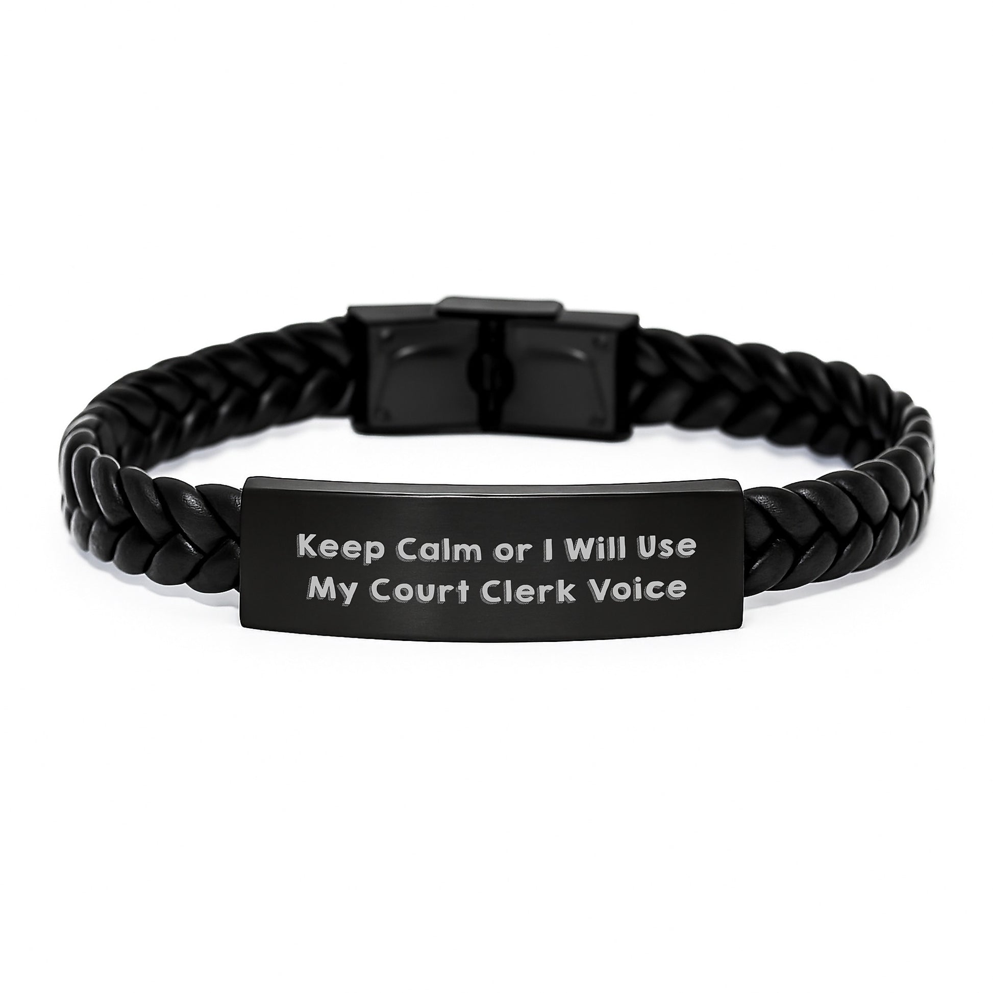 Funny Court Clerk Gifts, 'Keep Calm Or I Will Use My Court Clerk Voice' Interlaced Leather Bracelet for Court Clerk, Birthday Unique Gifts from Friends, Coworkers, Family - Image 1