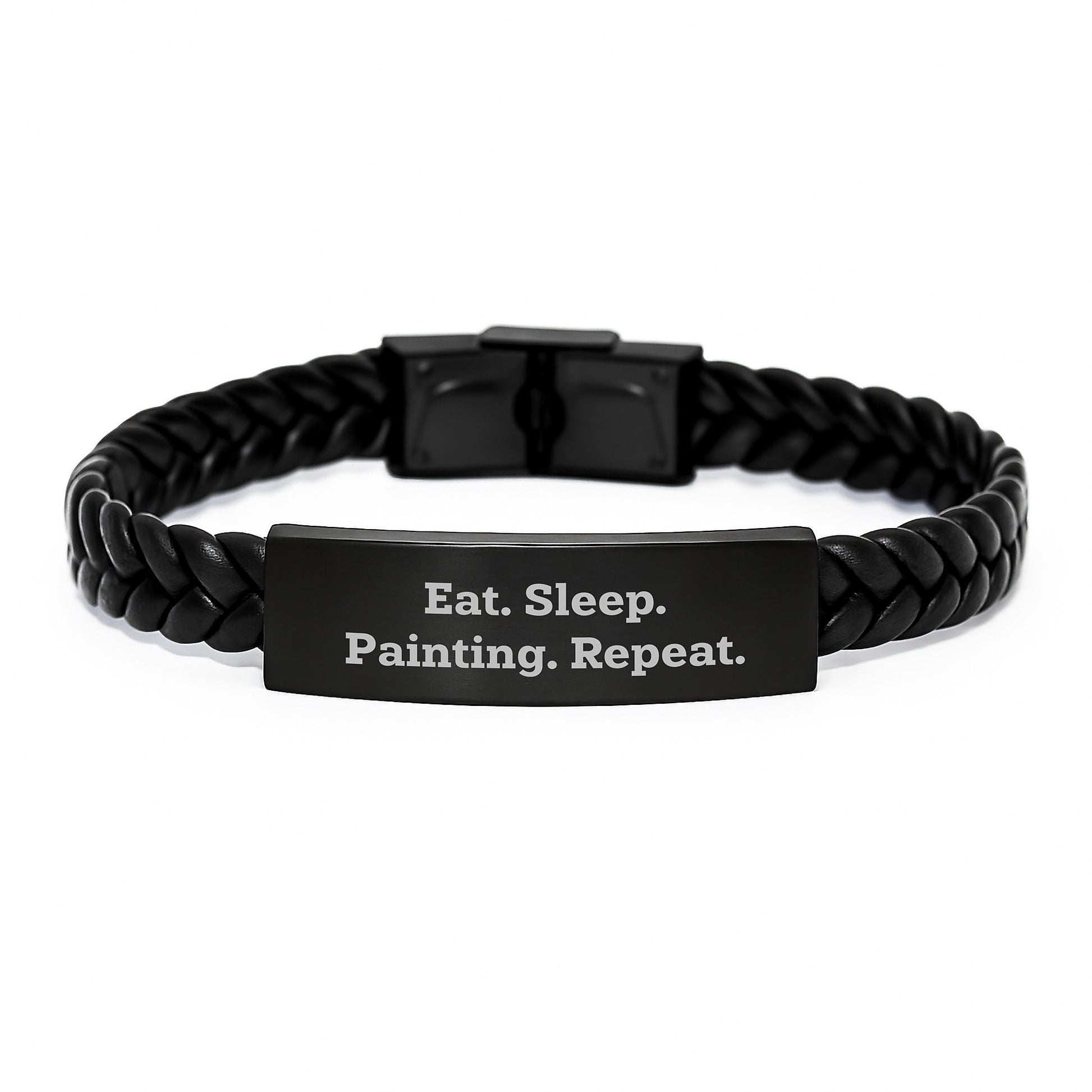 Funny Painting Interlaced Leather Bracelt Gifts from Family for Painting Enthusiasts, Eat. Sleep. Painting. Repeat., 7.87 inches, Stainless Steel and PU Leather, Perfect for Graduation - Image 1