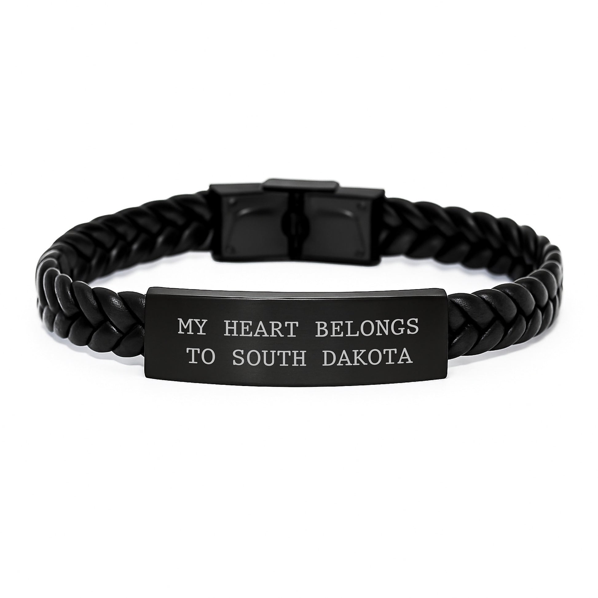 South Dakota Enthusiasts' Gift, My Heart Belongs To South Dakota Interlaced Leather Bracelet, Birthday Unique Gifts from Friends and Family - Image 1