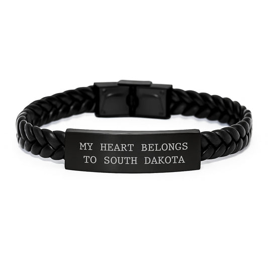 South Dakota Enthusiasts' Gift, My Heart Belongs To South Dakota Interlaced Leather Bracelet, Birthday Unique Gifts from Friends and Family - Image 1
