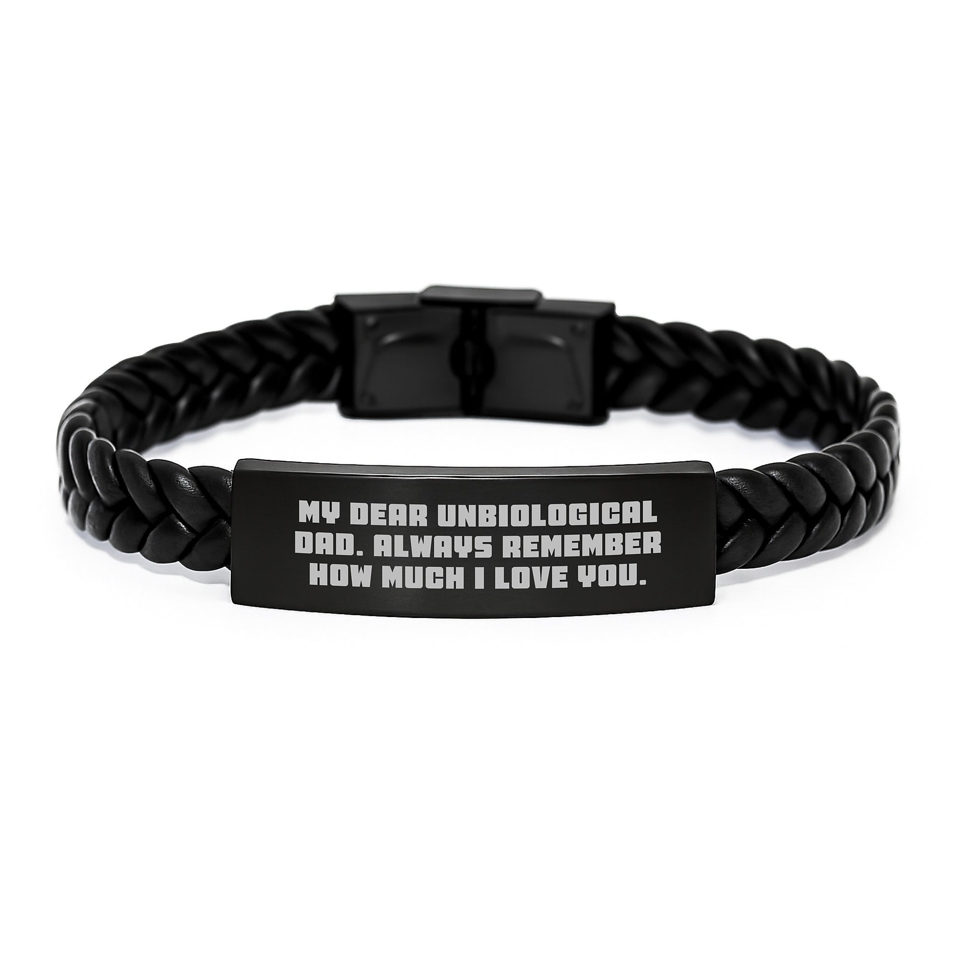 Funny Unbiological Dad Gifts, Interlaced Leather Bracelet for Unbiological Dad, My Dear Unbiological Dad Always Remember How Much I Love You - Image 1