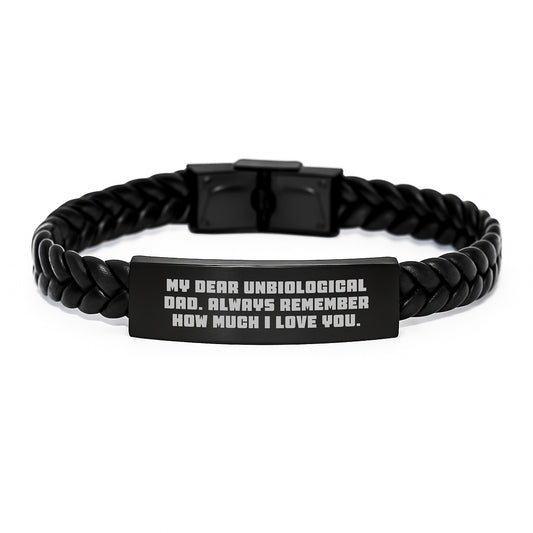 Funny Unbiological Dad Gifts, Interlaced Leather Bracelet for Unbiological Dad, My Dear Unbiological Dad Always Remember How Much I Love You - Image 1