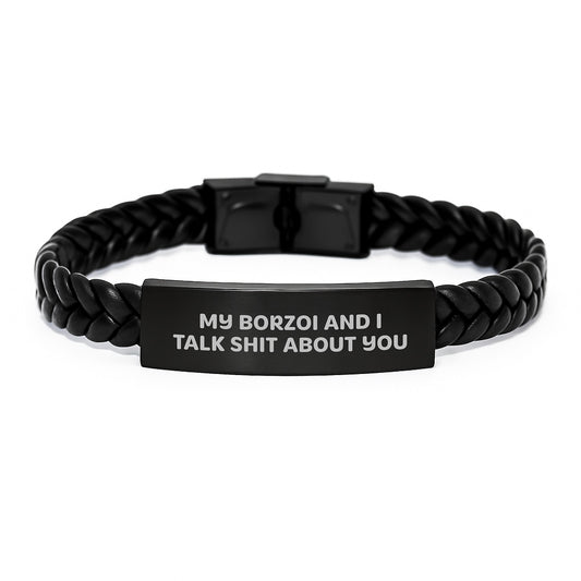 Funny Borzoi Dog Interlaced Leather Bracelet Gifts from Friends for Men, Graduation Unique Gifts, Funny Quote - Image 1