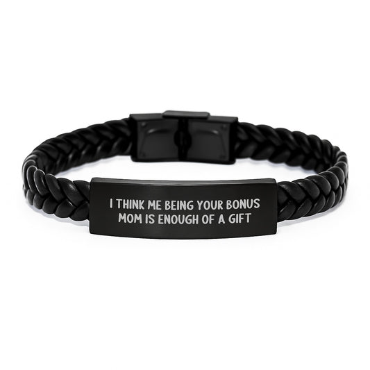 Funny Bonus Mom Gifts from Men to Bonus Mom, Interlaced Leather Bracelet, Father's Day Unique Gifts - Image 1