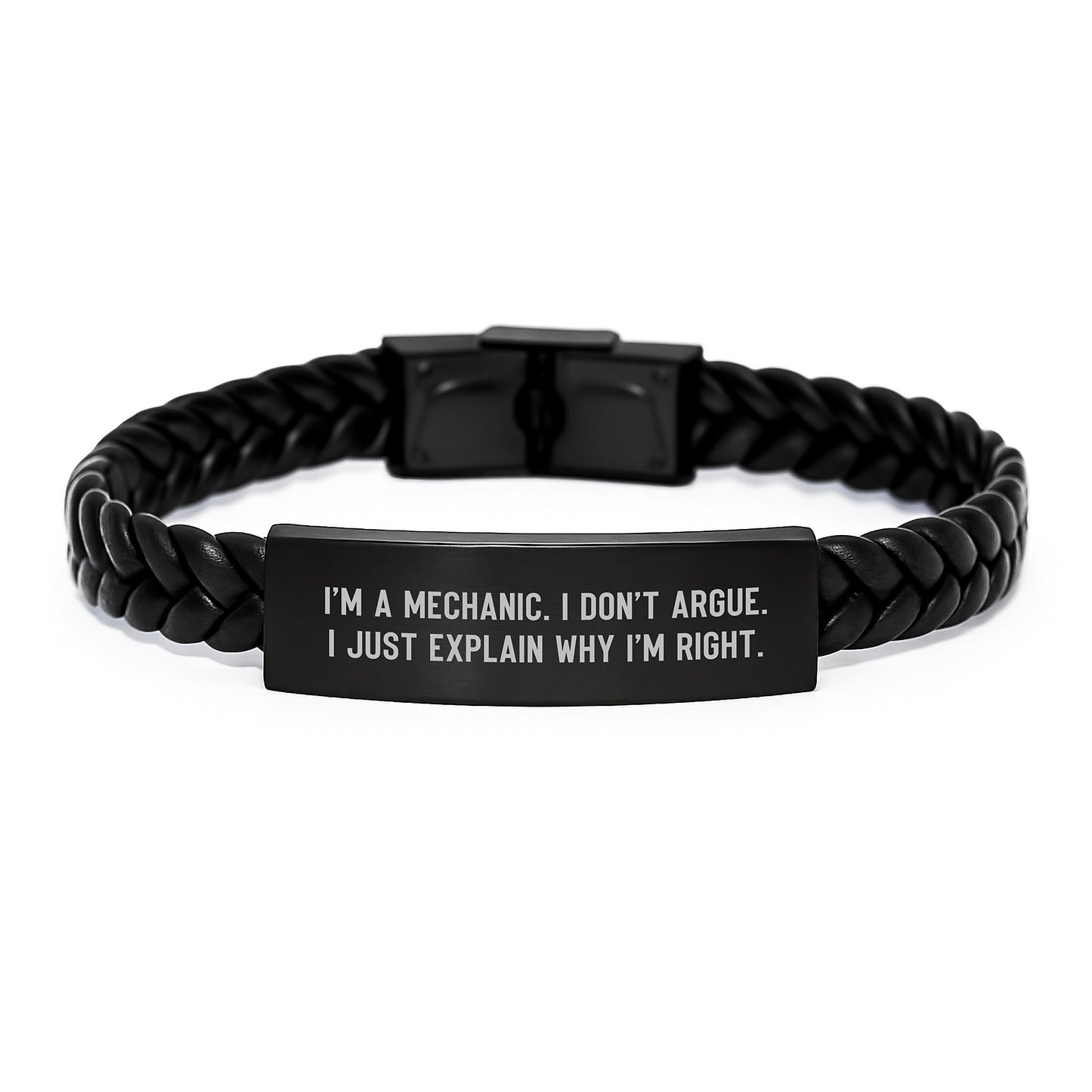 Funny Mechanic Gifts from Men to Mechanics for Mother's Day Unique Interlaced Leather Bracelet with Stainless Steel - Image 1