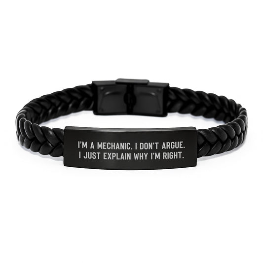 Funny Mechanic Gifts from Men to Mechanics for Mother's Day Unique Interlaced Leather Bracelet with Stainless Steel - Image 1