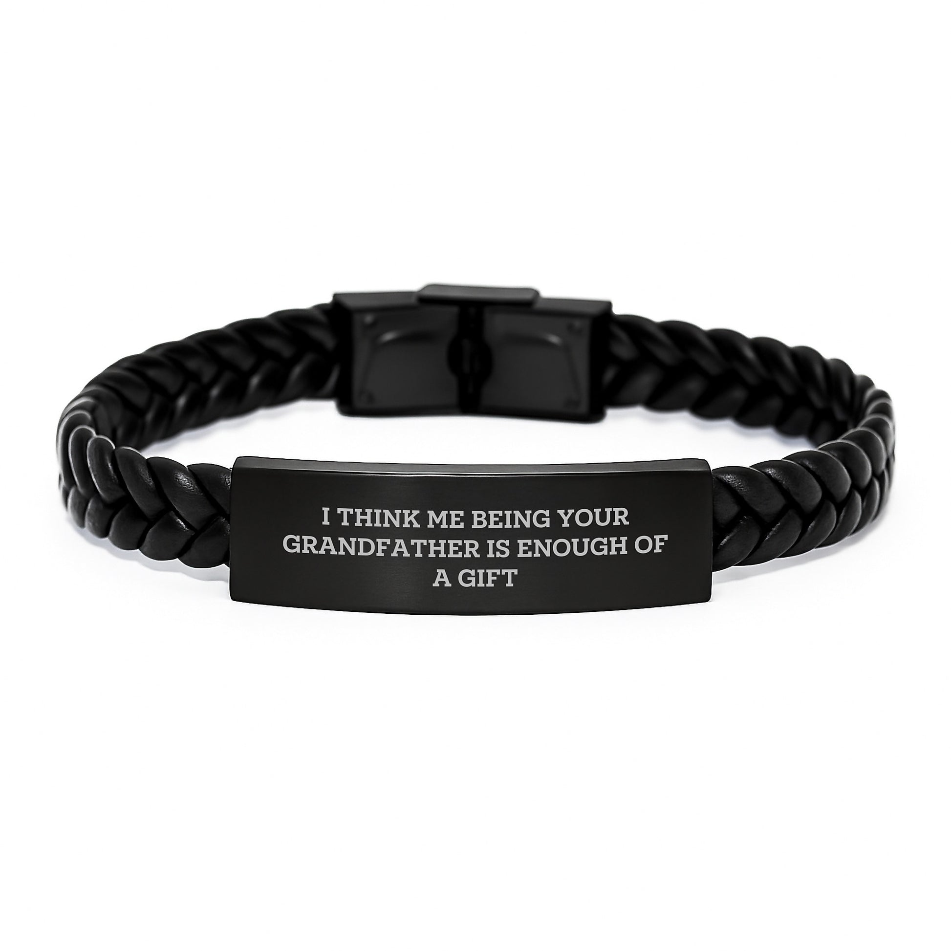Funny Grandfather Gifts from Dad to Grandson - Interlaced Leather Bracelet for Graduation Unique Presents, 'I Think Me Being Your Grandfather Is Enough Of A Gift' - Image 1