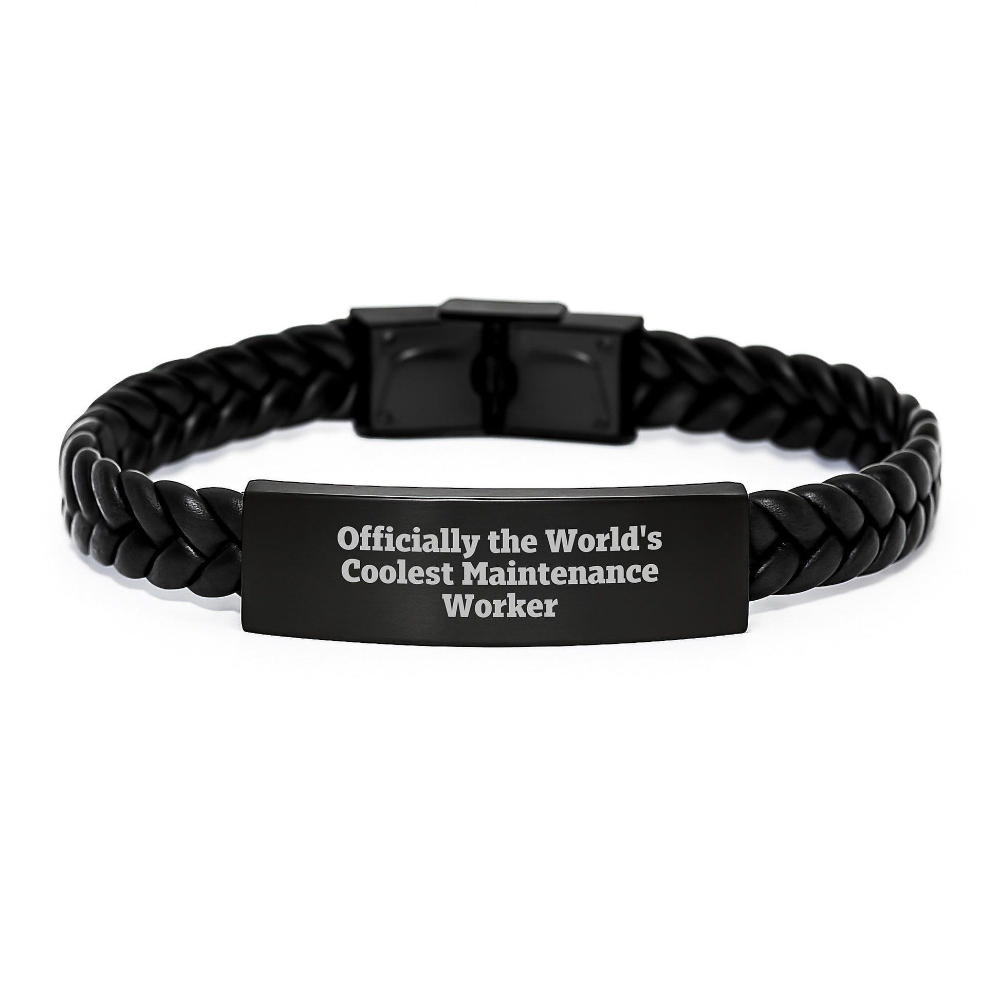 Funny Maintenance Worker Gifts from Men to Maintenance Worker - Officially The World's Coolest Maintenance Worker Interlaced Leather Bracelet, Graduation Unique Gifts for Men - Image 1