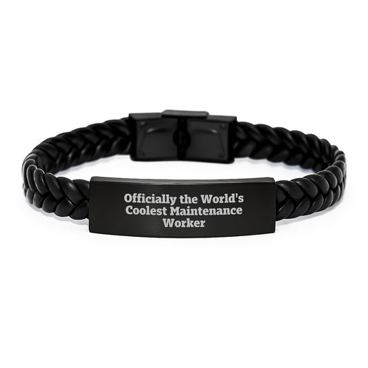 Funny Maintenance Worker Gifts from Men to Maintenance Worker - Officially The World's Coolest Maintenance Worker Interlaced Leather Bracelet, Graduation Unique Gifts for Men - Image 1