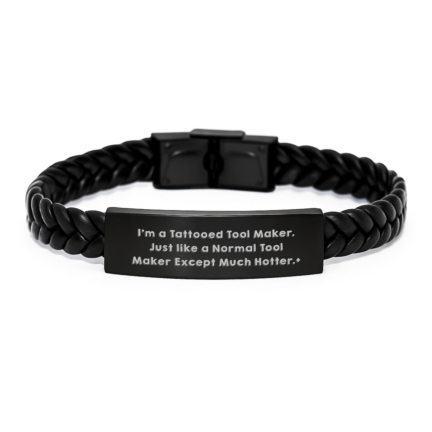 Funny Tool Maker Gifts for Men, I'm A Tattooed Tool Maker, Interlaced Leather Bracelet with Stainless Steel and PU Leather, Christmas Unique Gifts from Friends, Loved Ones - Image 1