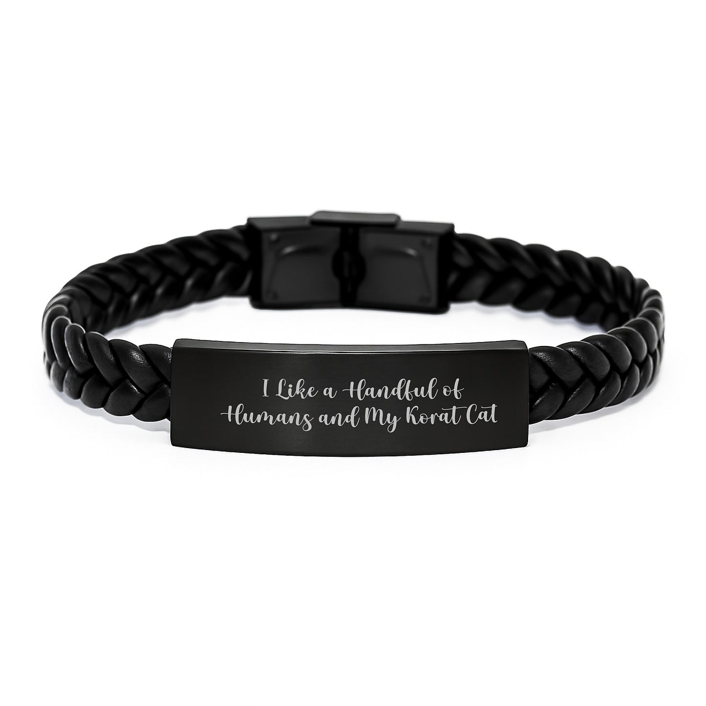 Korat Cat Lovers' Delight, Funny Interlaced Leather Birthday Unique Gift for Friends from Men, Unique Korat Cat Gifts for Women, I Like A Handful Of Humans And My Korat Cat - Image 1