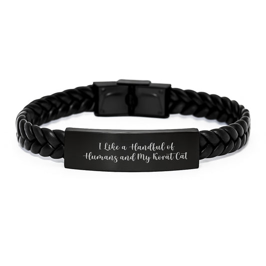 Korat Cat Lovers' Delight, Funny Interlaced Leather Birthday Unique Gift for Friends from Men, Unique Korat Cat Gifts for Women, I Like A Handful Of Humans And My Korat Cat - Image 1