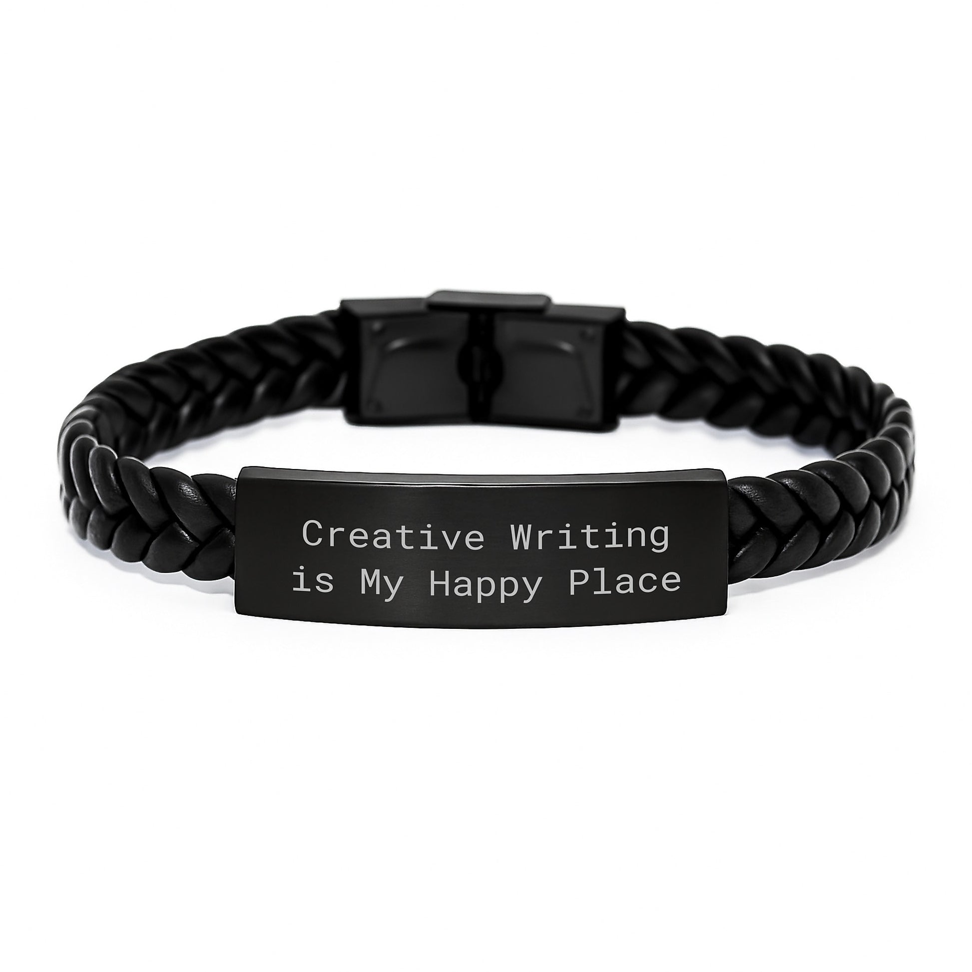 Creative Writing Is My Happy Place Funny Quote Interlaced Leather Bracelet Gifts from Friends for Creative Writing Men - Image 1
