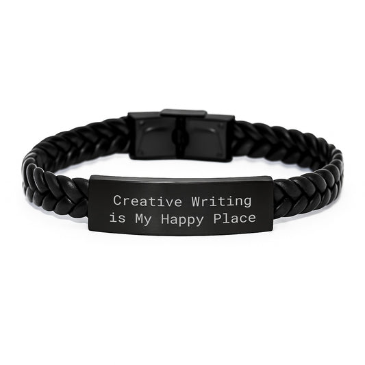 Creative Writing Is My Happy Place Funny Quote Interlaced Leather Bracelet Gifts from Friends for Creative Writing Men - Image 1