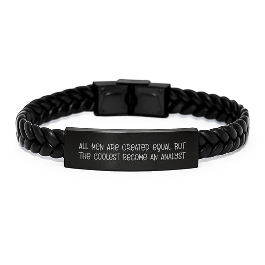 Graduation Unique Gifts for Analyst Friends - Men's Interlaced Leather Bracelet with Funny Quote - Image 1
