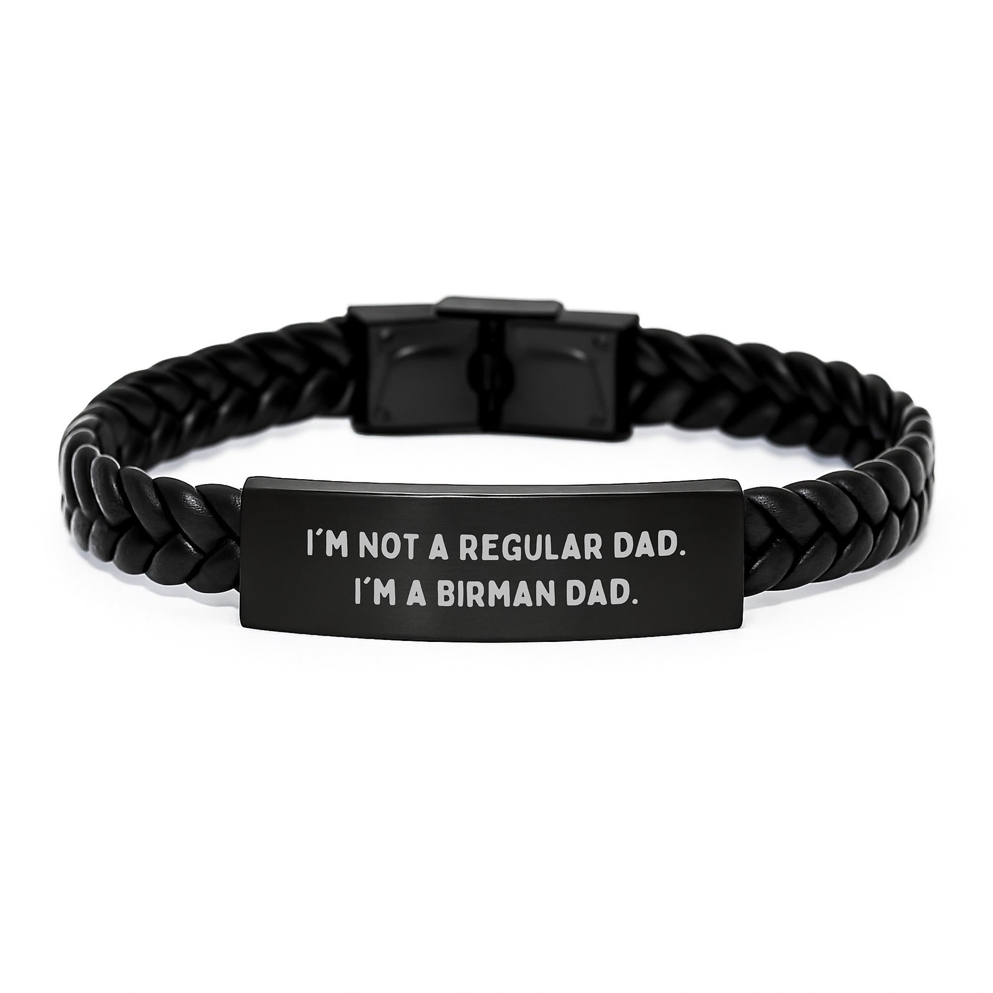 Funny Birman Cat Gifts for Dad from Son - Unique Interlaced Leather Bracelet for Graduation - Image 1