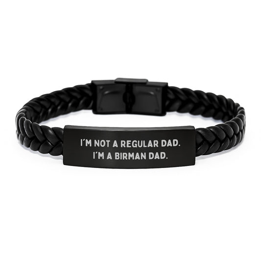 Funny Birman Cat Gifts for Dad from Son - Unique Interlaced Leather Bracelet for Graduation - Image 1