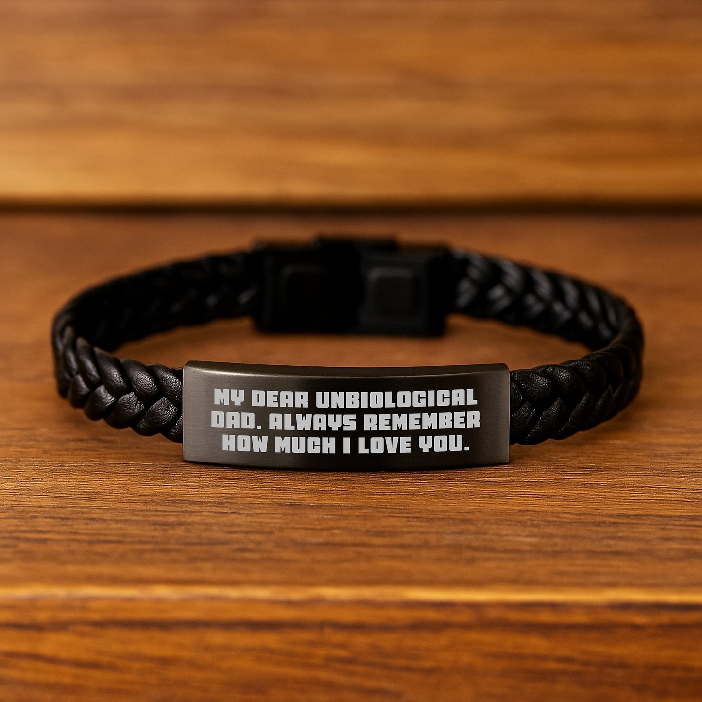 Funny Unbiological Dad Gifts, Interlaced Leather Bracelet for Unbiological Dad, My Dear Unbiological Dad Always Remember How Much I Love You - Image 2