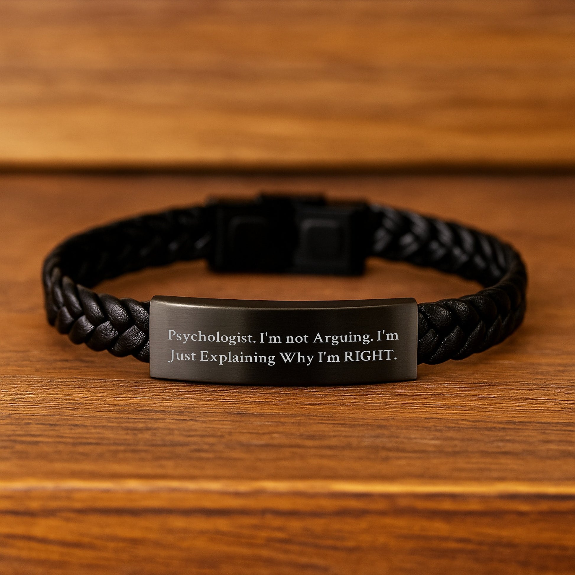 Funny Psychologist Gifts, 'I'm Not Arguing, I'm Just Explaining Why I'm Right' Interlaced Leather Bracelet for Graduation, Gifts from Friends to Psychologist, Men, Women, Family - Image 2