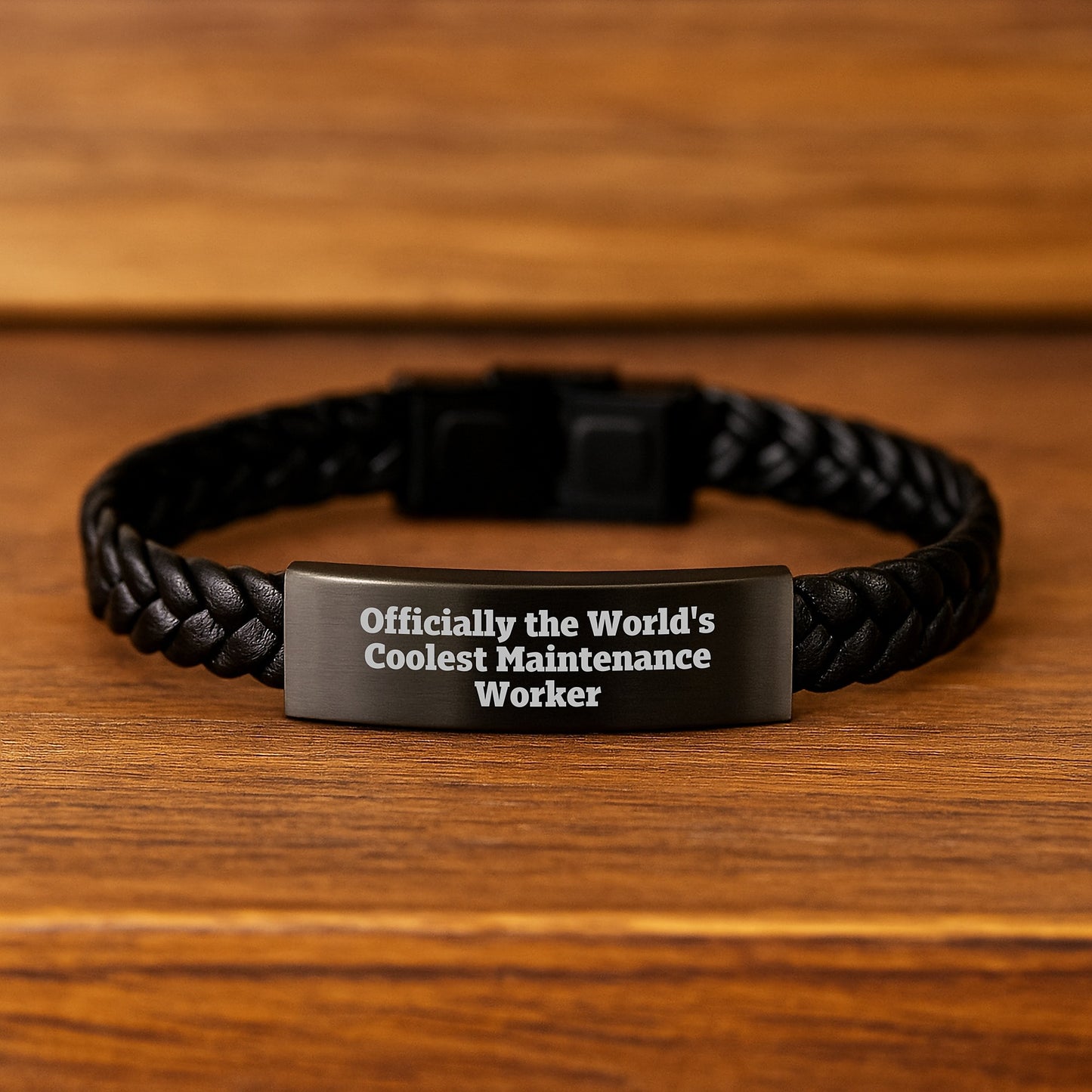 Funny Maintenance Worker Gifts from Men to Maintenance Worker - Officially The World's Coolest Maintenance Worker Interlaced Leather Bracelet, Graduation Unique Gifts for Men - Image 2