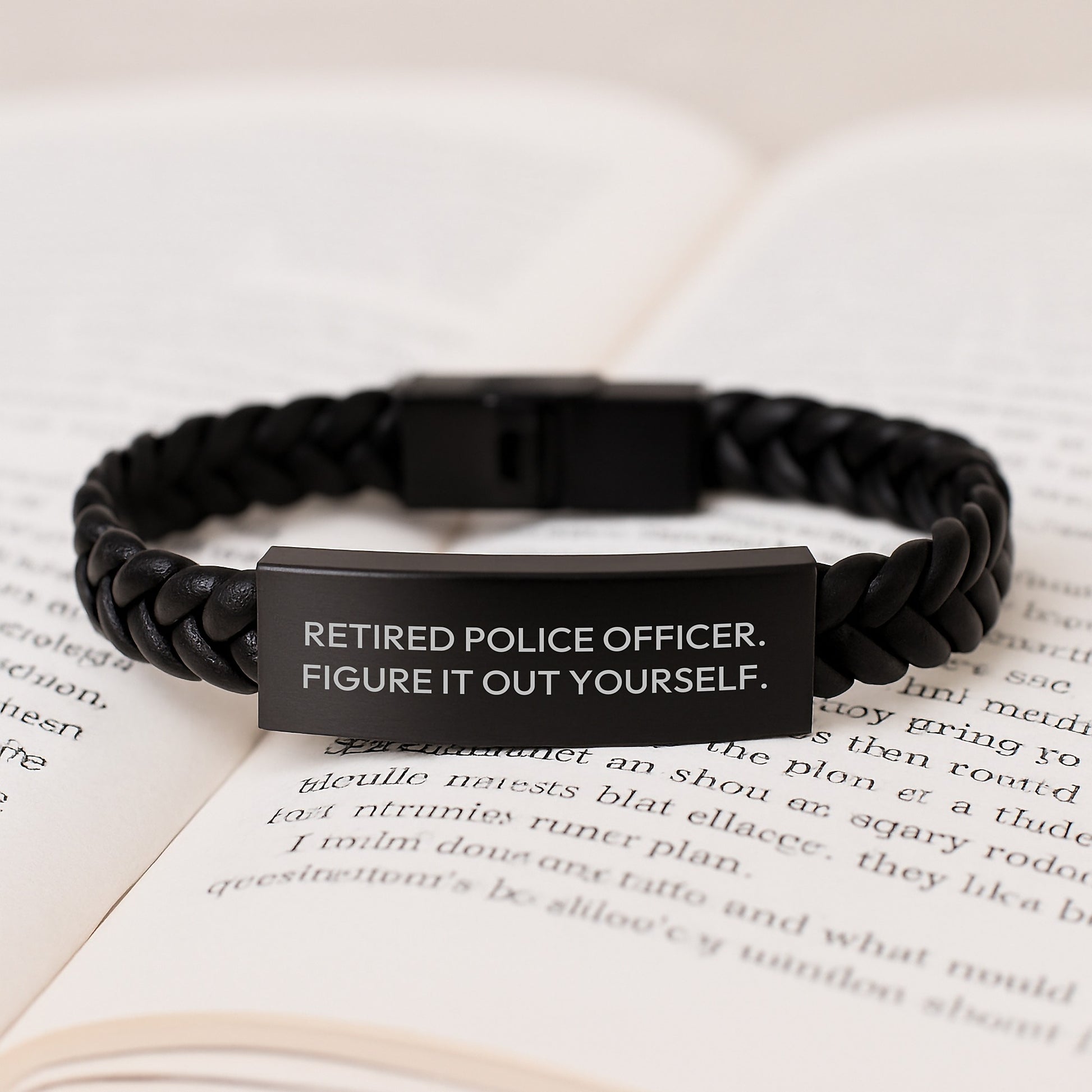 Police Officer Humor Gifts from Friends - Interlaced Leather Birthday Unique Gift for Men - Retired Police Officer Figure It Out Yourself Quote, 7.87 inches Long - Image 3