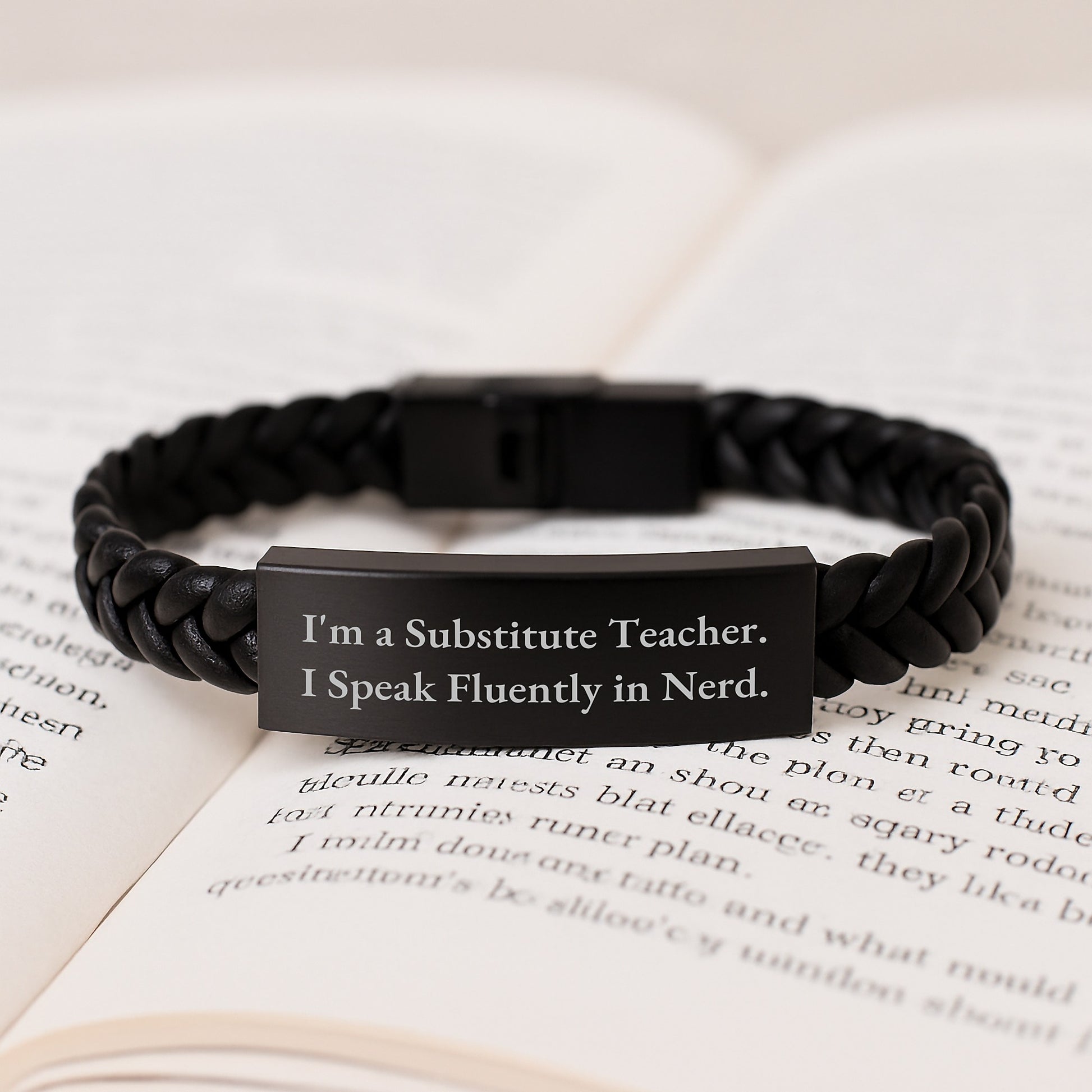 Funny Substitute Teacher Gifts from Friends for Men, I'm A Substitute Teacher. I Speak Fluently In genius., Interlaced Leather Bracelet for Graduation - Image 3