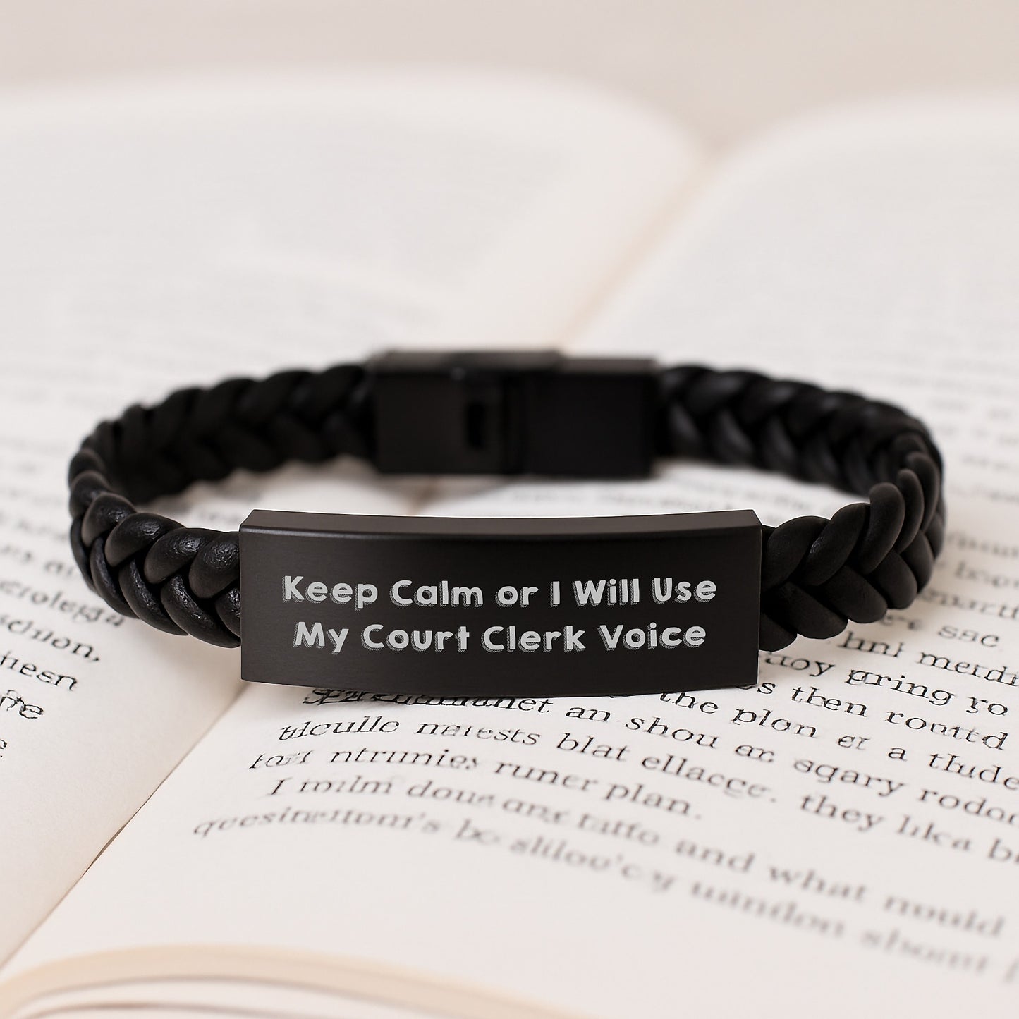 Funny Court Clerk Gifts, 'Keep Calm Or I Will Use My Court Clerk Voice' Interlaced Leather Bracelet for Court Clerk, Birthday Unique Gifts from Friends, Coworkers, Family - Image 3