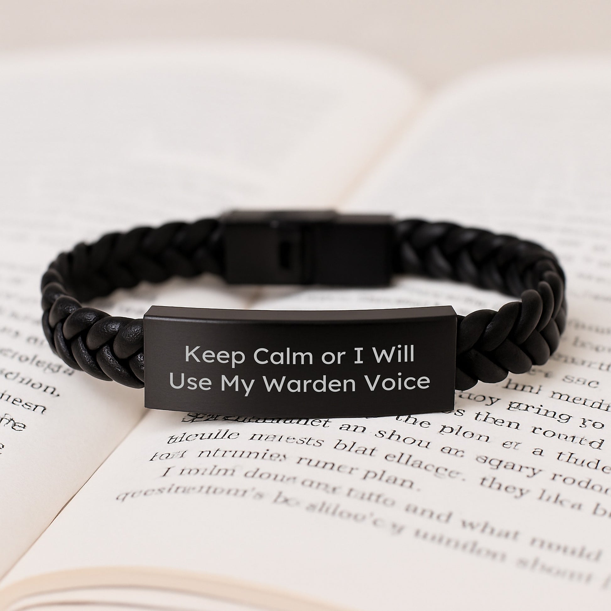 Warden Humor Interlaced Leather Bracelet, Funny Graduation Gift from Friends, Inspirational Quote 'Keep Calm Or I Will Use My Warden Voice', Gifts for Warden - Image 3