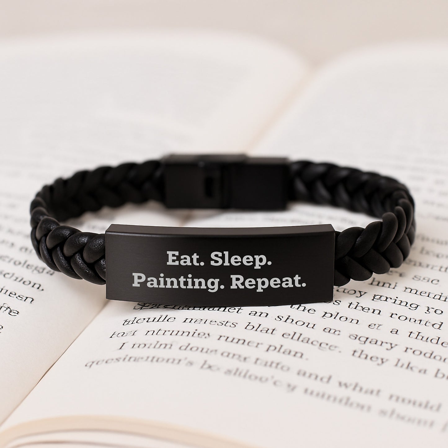 Funny Painting Interlaced Leather Bracelt Gifts from Family for Painting Enthusiasts, Eat. Sleep. Painting. Repeat., 7.87 inches, Stainless Steel and PU Leather, Perfect for Graduation - Image 3