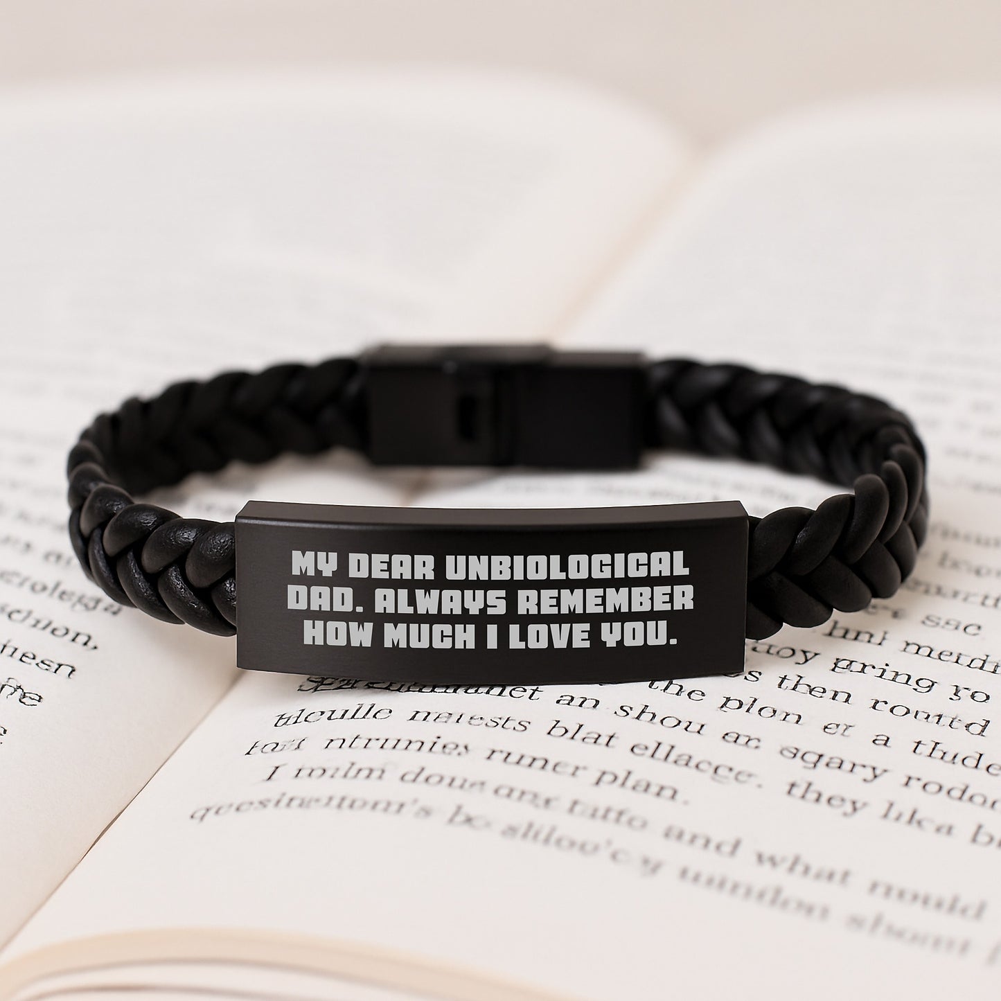 Funny Unbiological Dad Gifts, Interlaced Leather Bracelet for Unbiological Dad, My Dear Unbiological Dad Always Remember How Much I Love You - Image 3