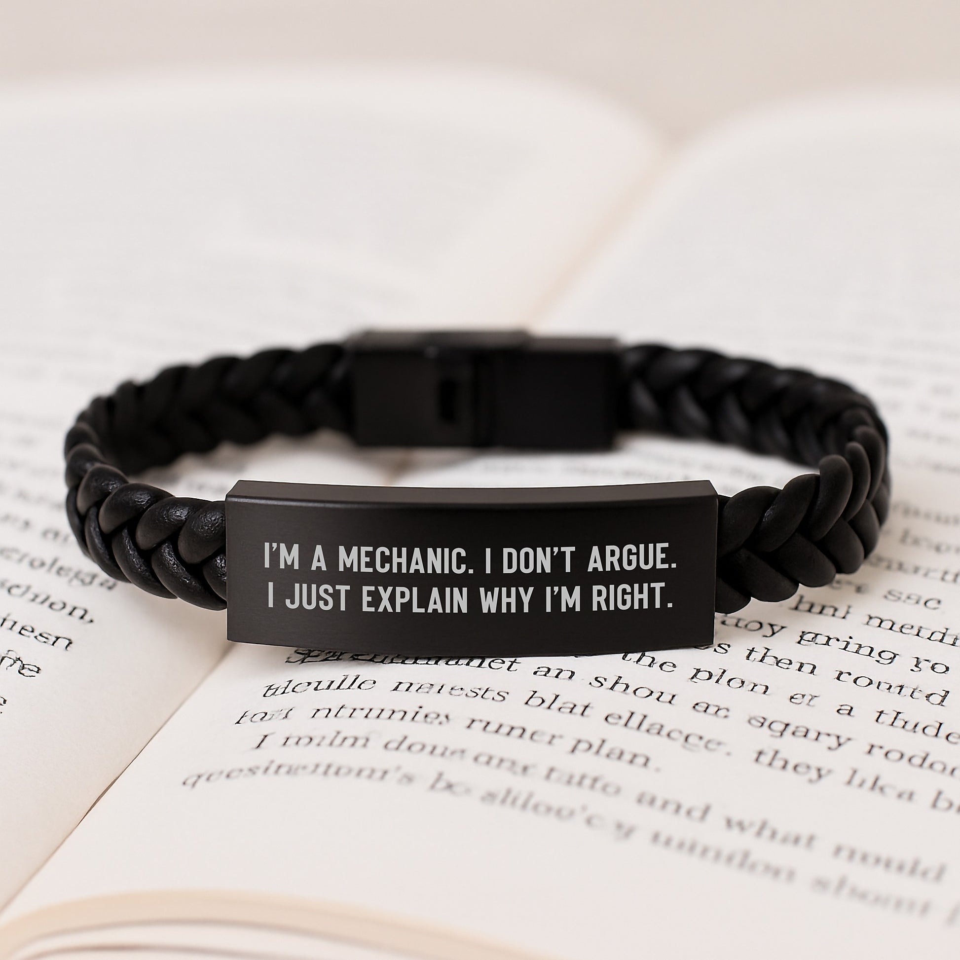 Funny Mechanic Gifts from Men to Mechanics for Mother's Day Unique Interlaced Leather Bracelet with Stainless Steel - Image 3