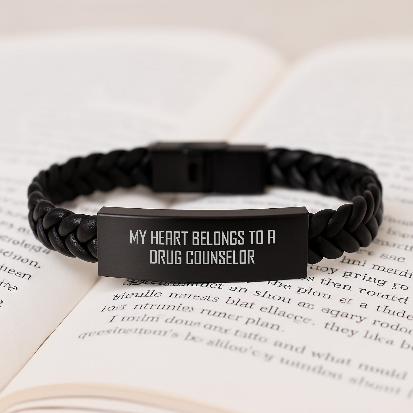 Gifts from Family for Drug Counselor, Heart Belongs To A Drug Counselor Quote Interlaced Leather Bracelet, Graduation Unique - Image 3