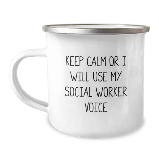 Social Worker Christmas Unique Gifts, Funny Camping Mug for Men, Unique Christmas Unique Gifts from Friends to Family - Keep Calm Or I Will Use My Social Worker Voice Mug - Image 1