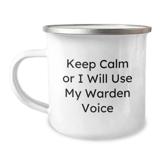 Warden Gifts for Graduation, Funny Camping Mug with 'Keep Calm Or I Will Use My Warden Voice' Quote, Gifts from Family, Friends, Coworkers - Unique Warden Mug for Men, Women, Warden Enthusiasts - Image 1