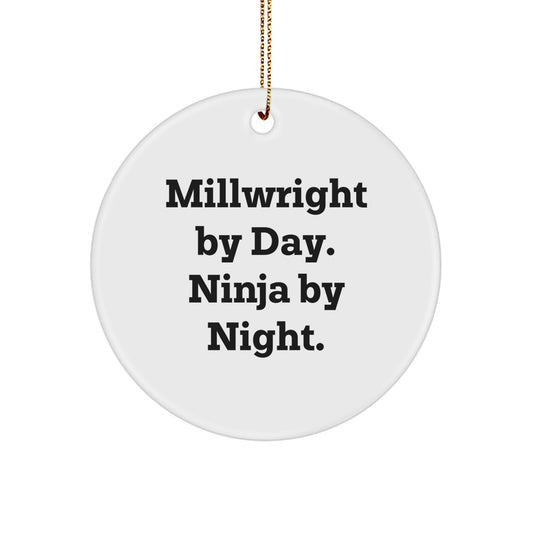 Gifts from Millwrights for a Loved One - 'Millwright By Day. Ninja By Night.' Christmas Circle Ornament - Image 1