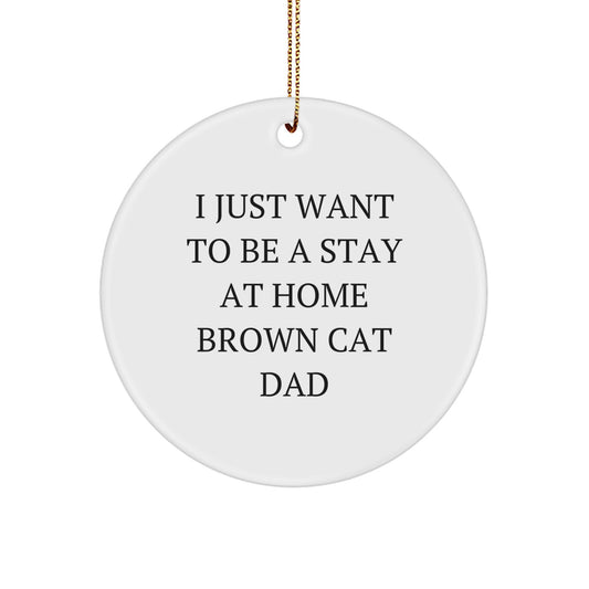 Funny Brown Cat Dad Gifts from Men to Friends - I Just Want To Be A Stay At Home Brown Cat Dad Circle Ornament for Christmas - Image 1