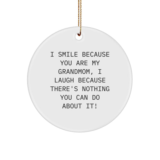Funny Circle Ornament for Grandmom, Grandmom Christmas Unique Gifts from Family, Grandmom Circle Ornament with I Smile Because - Image 1