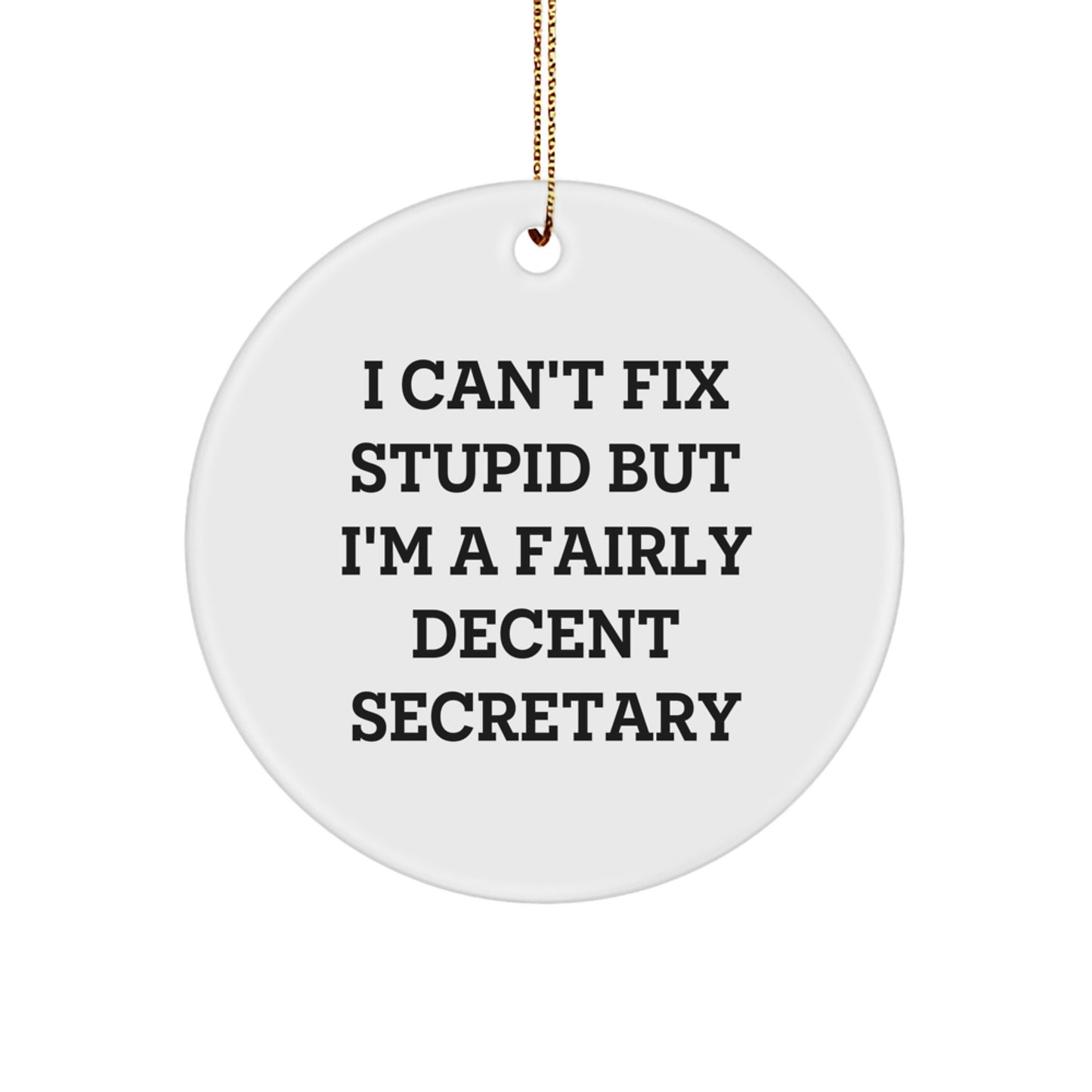 Funny Secretary Circle Ornament, I Can't Fix Stupid But I'm A Fairly Decent Secretary, Gifts from Friends to Secretary, Secretary Gifts for Christmas - Image 1