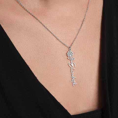 Personalized Birth Flower Name Necklace