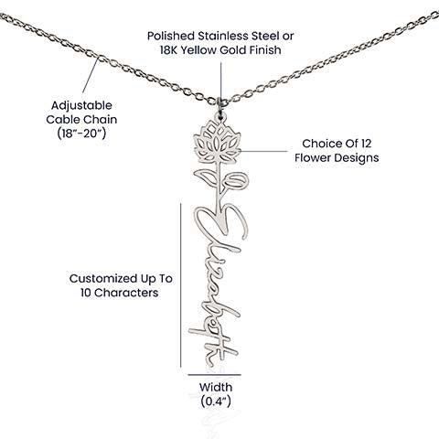 Personalized Birth Flower Name Necklace