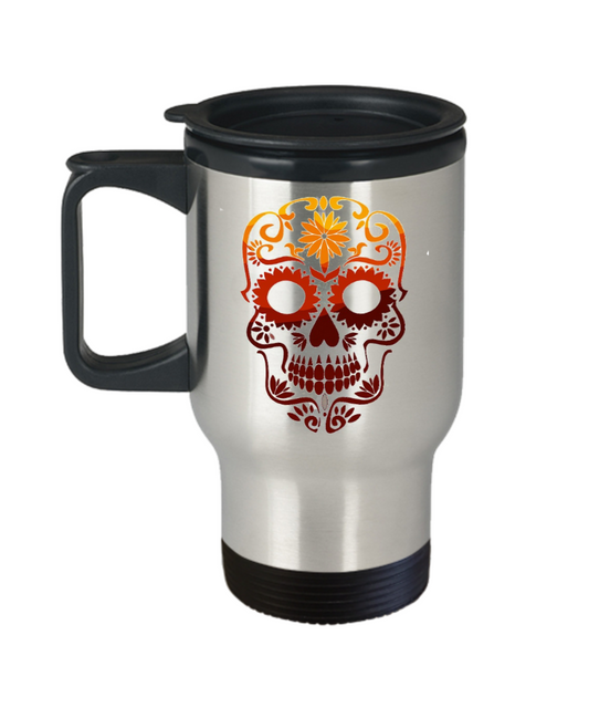 Autumn Sugar Skull Travel Mug