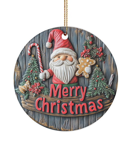 Rustic Santa Merry Christmas Ornament