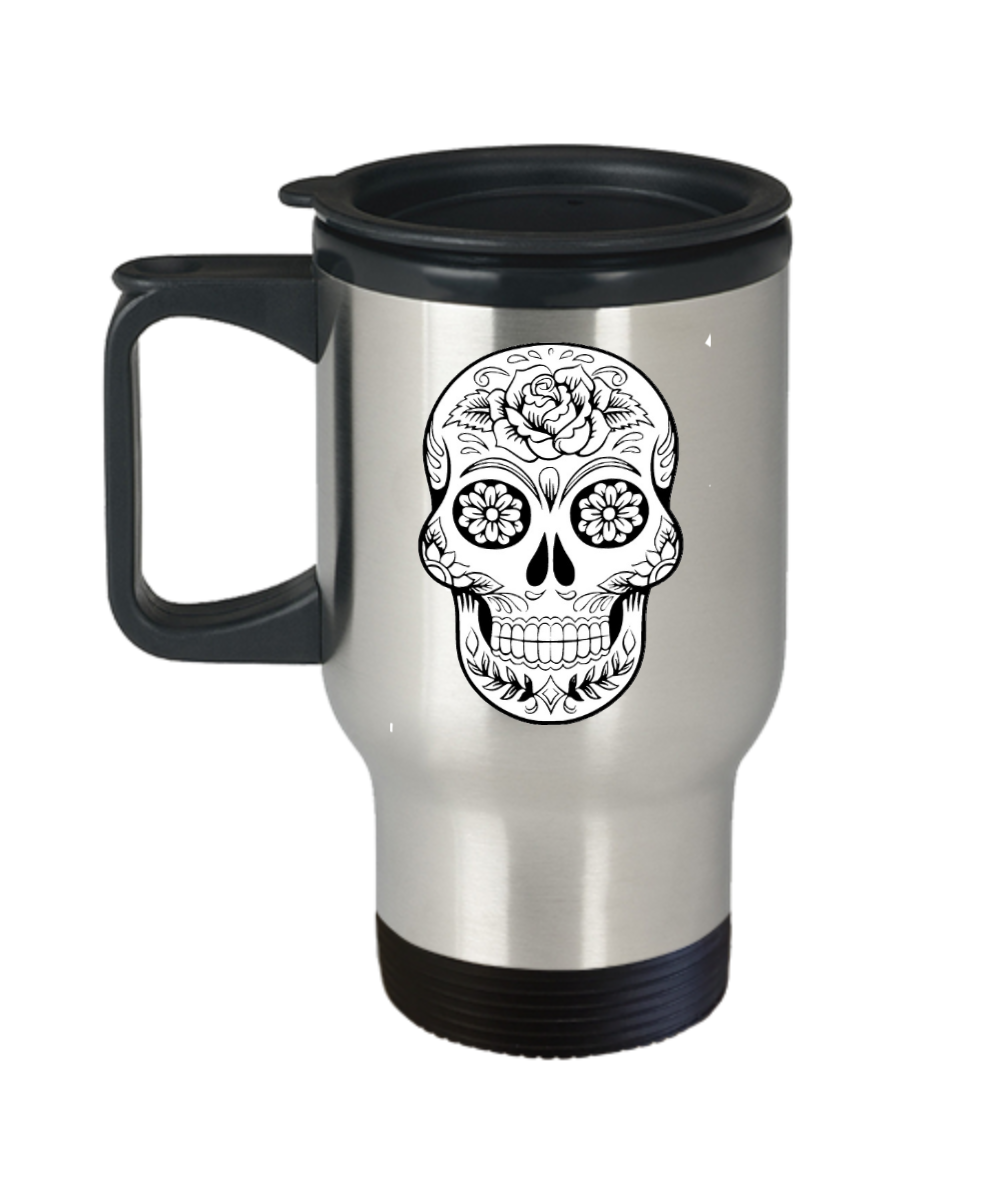 Black and White Sugar Skull Travel Mug