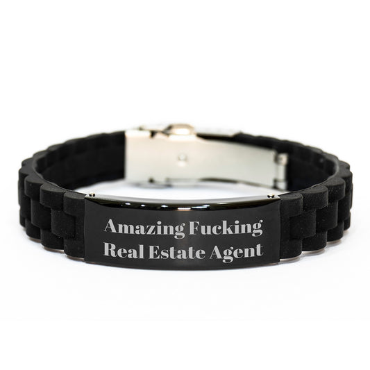 Gifts from Friends for the Amazing Real Estate Agent, Funny Quote Glide lock Clasp Birthday Unique Gift for Real Estate Agent, Adjustable Stainless Steel Silicone Men's Women's - Image 1