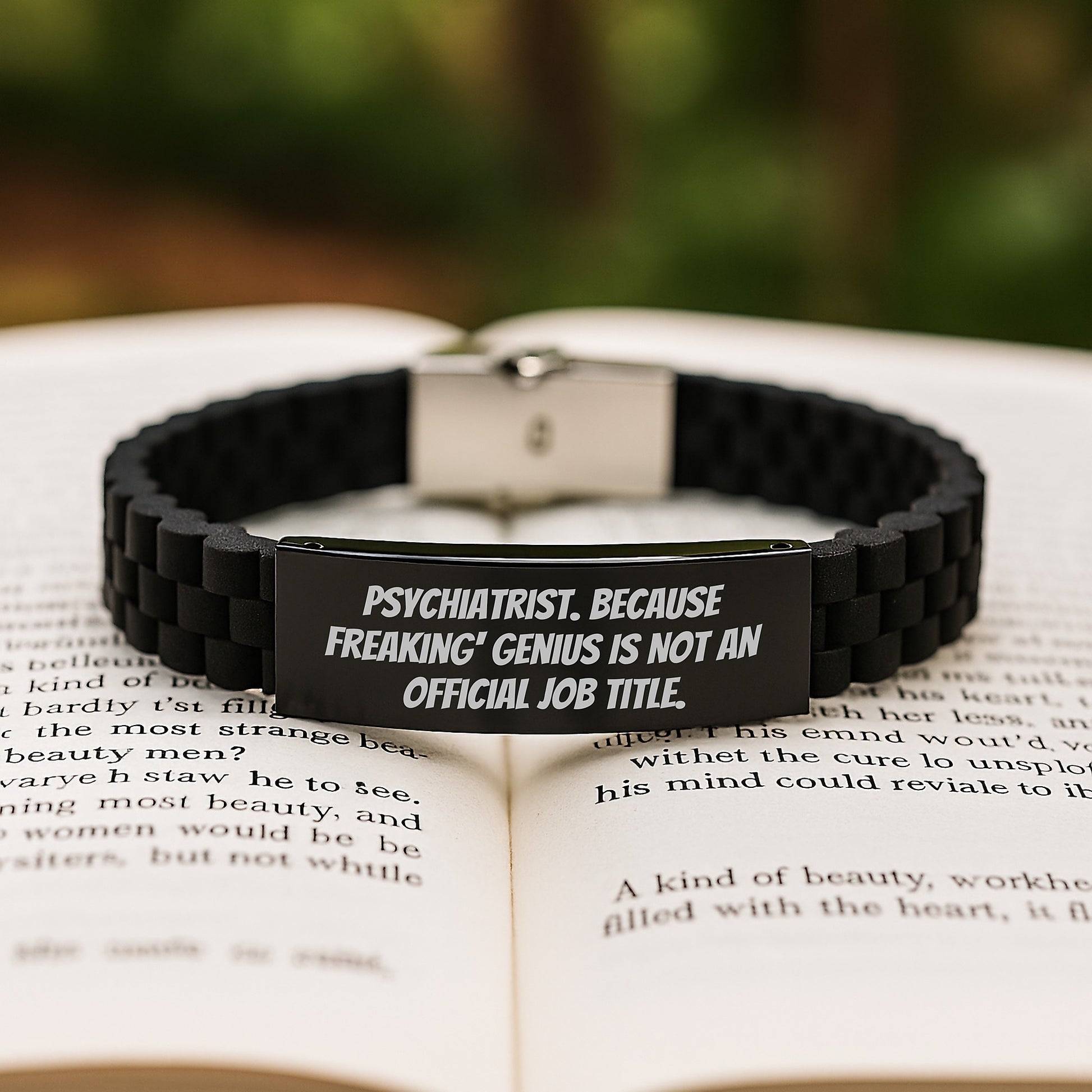 Funny Psychiatrist Gifts for Men - Glide lock Clasp Bracelet - 'Psychiatrist Because Freaking genius Is Not An Official Job Title' - Unique Mother's Day Unique Gifts from Family - Image 2