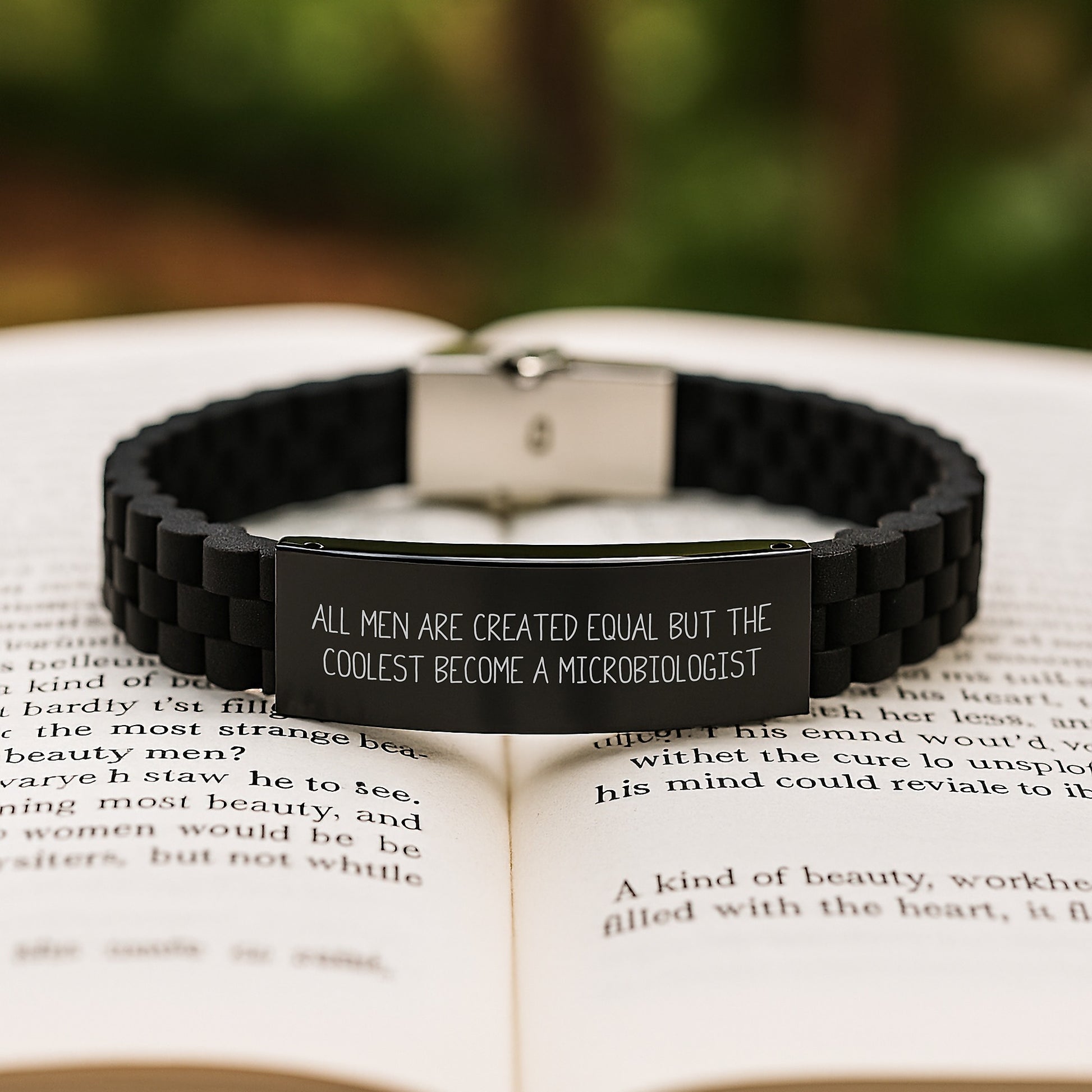 Funny Inspirational Microbiologist Gifts for Men - Glide lock Clasp Black Stainless Steel Bracelet for Graduation Unique Gifts from Friends or Family - Image 2