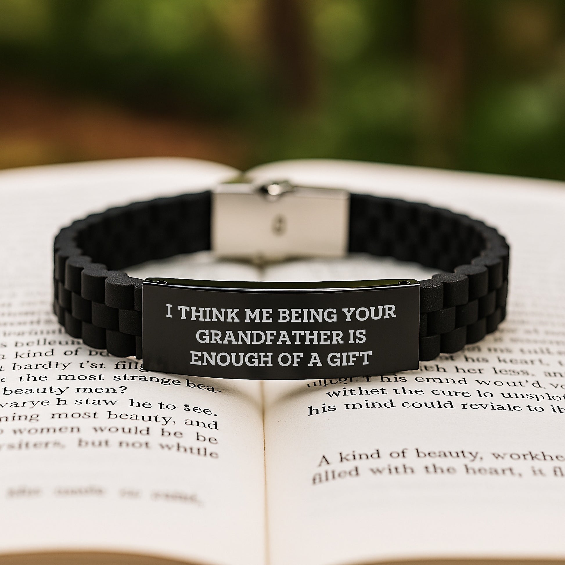 Funny Grandfather Gifts from Men, Unique Graduation Gifts for Grandfather, 'I Think Me Being Your Grandfather Is Enough Of A Gift' Glide lock Clasp Bracelet - Image 2