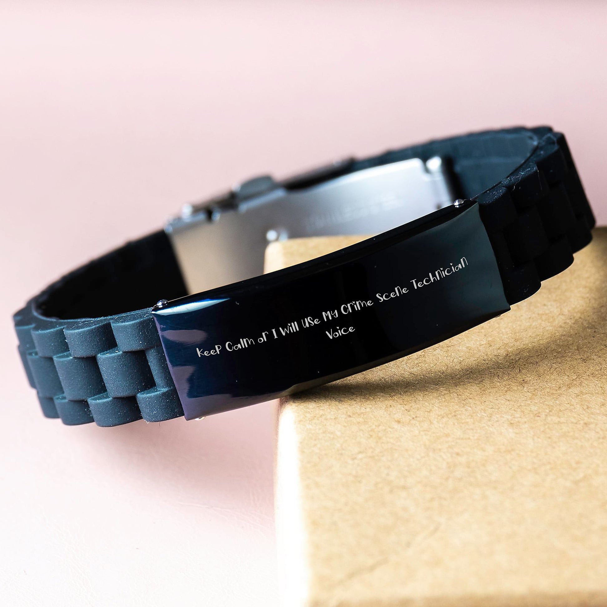Funny Crime Scene Technician Gifts for Men - Keep Calm Or I Will Use My Crime Scene Technician Voice Glide lock Clasp Bracelet, Christmas Unique Gifts from Friends - Image 3