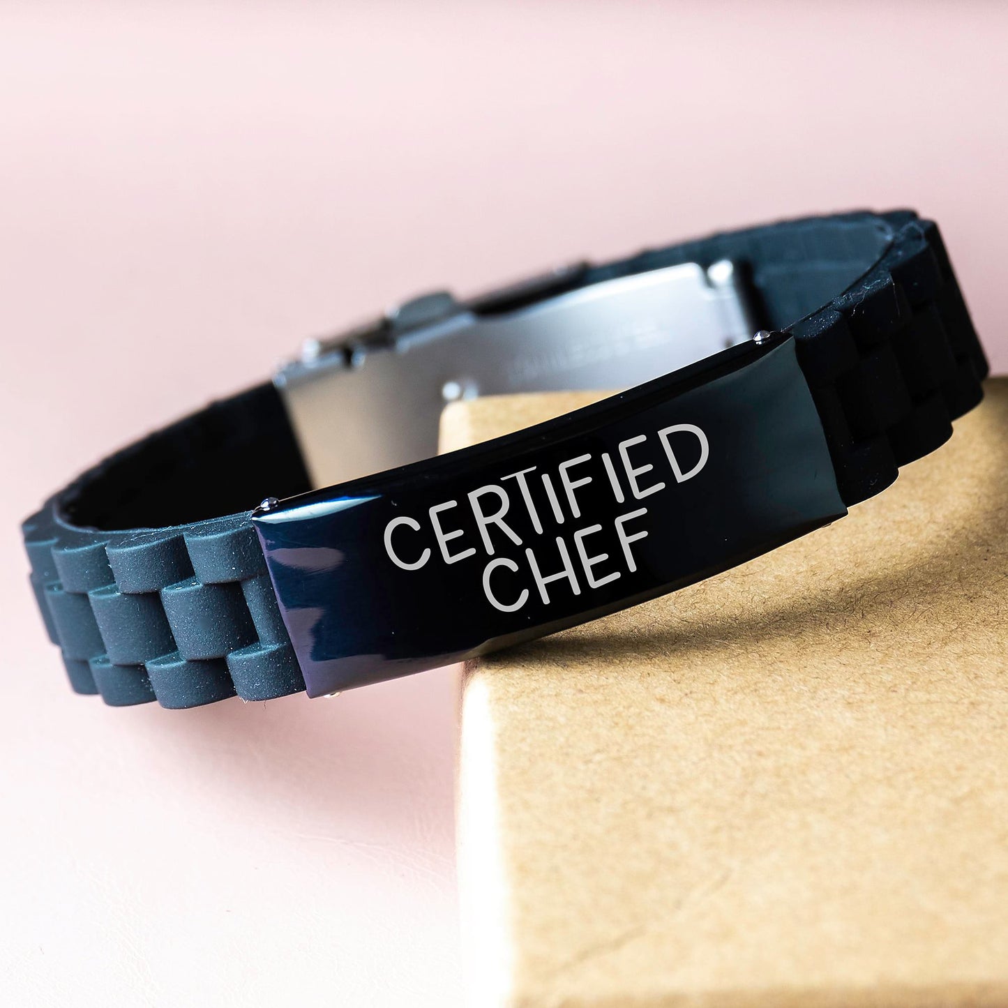 Chef-Inspired Funny Quote Glide lock Clasp Black Stainless Steel Silicone Adjustable Gift for Chef Friends - Image 3